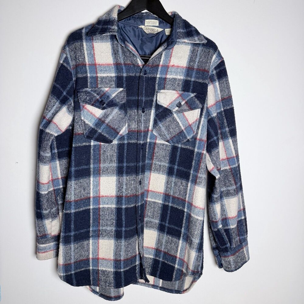 Vintage Gimbels Plaid Flannel Shirt Jacket Bonfire Camp Grunge Workwear Large